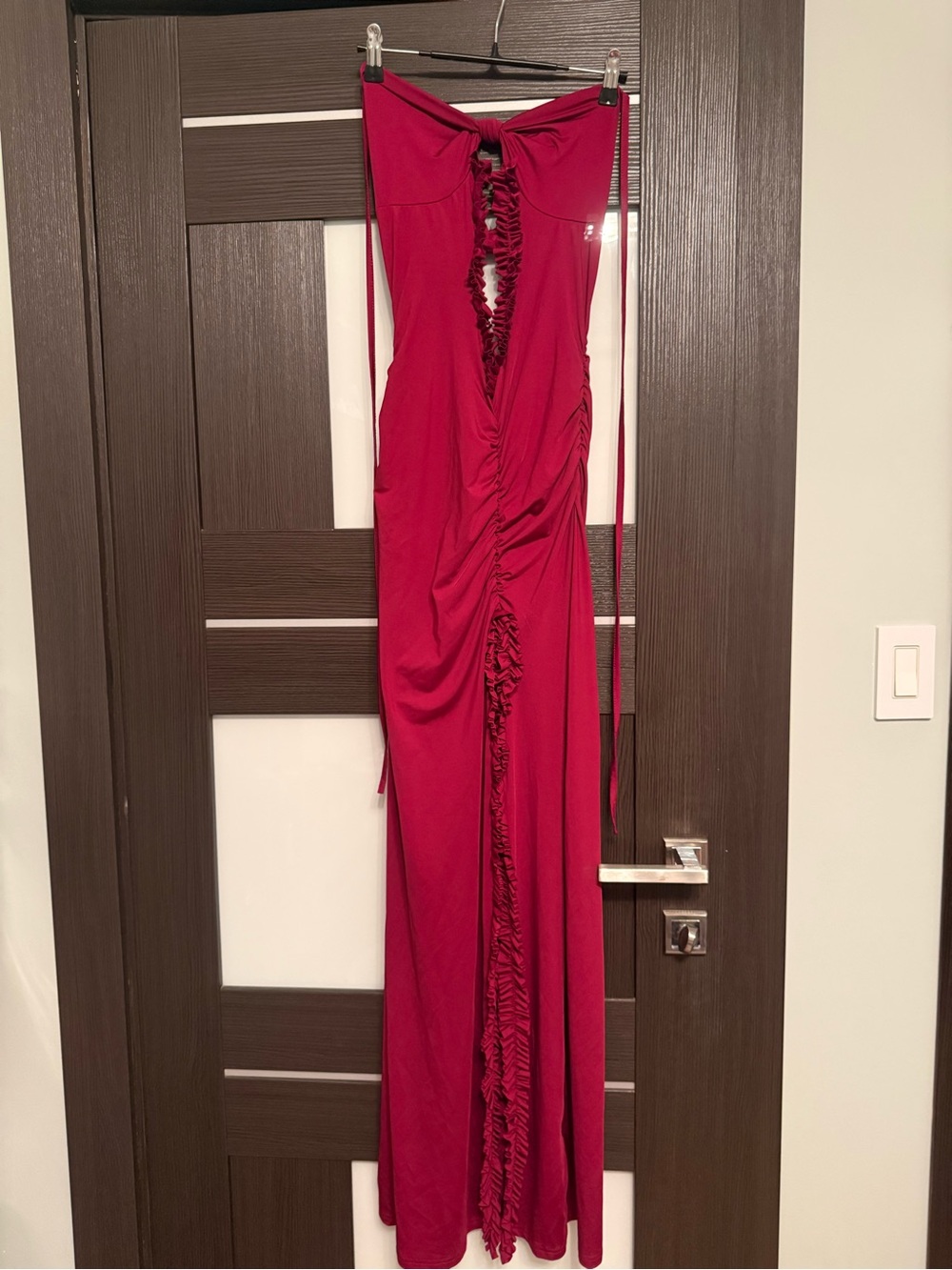 Elegant Backless Ruched Maxi Dress in Fuchsia